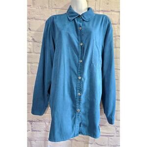 Chico's Design Blue Faux Suede Button Up Top 3 XL Lightweight Soft